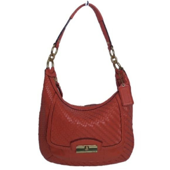 Coach Handbags - Coach Kristin Orange Woven Genuine Leather Large Hobo Shoulder Bag